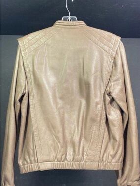 Men's Taupe Natural Leather Bomber Jacket - Modern Varsity Style